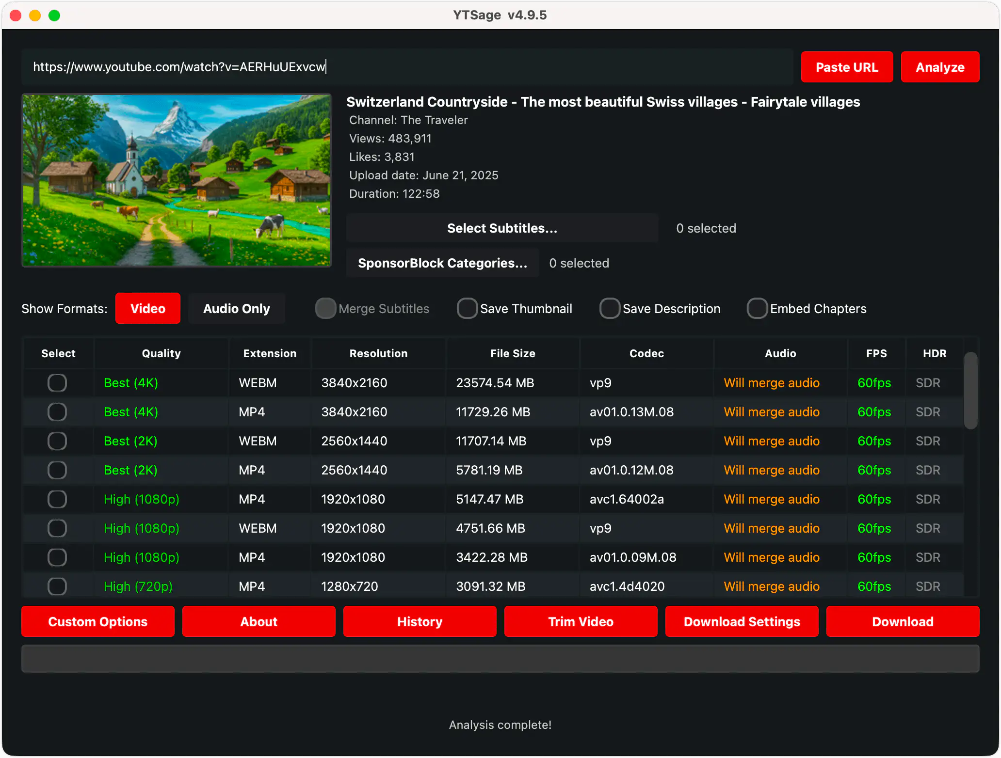 YouTube油管视频下载视频解析器- YTSage支持高清视频、MP3音频、字幕提取