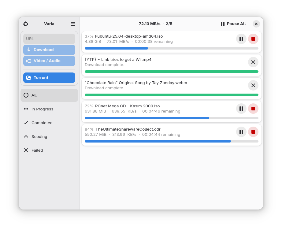 Varia 多功能下载管理器介绍：支持常规下载、BT 种子和视频流，aria2 与 yt-dlp 强力前端